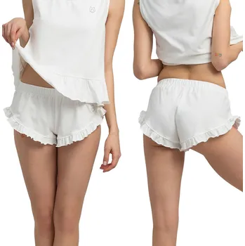 Dámské pyžamo VÝPRODEJ MÓDNÍ POHODLNÉ BAVLNĚNÉ ŠORTKY NA SPANÍ S VOLÁNKY ECRU 44 XXL