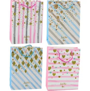 Dárková taška Dárková taška papírová s glitry – modrá růžová 23x18cm