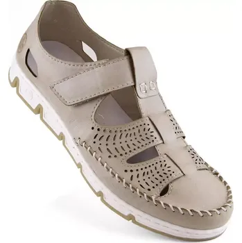 Dámské tenisky Rieker W RKR651 béžové kožené polobotky s háčkem a smyčkou 36