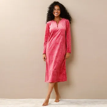 Dámská noční košile Blancheporte Dlouhá velurová noční košile třešňová 50