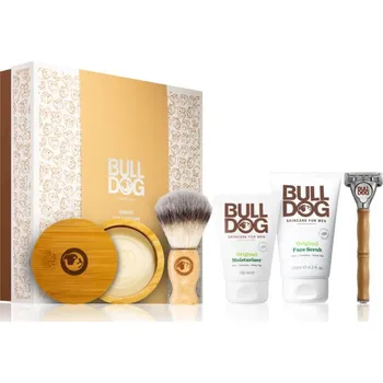 Bulldog Premium Shave Collection Bulldog Original Brush štětka na holení 1 ks + holicí strojek + čisticí pleťový peeling pro muže 125 ml + tuhé mýdlo na holení 100 g + hydratační krém na obličej 100 ml