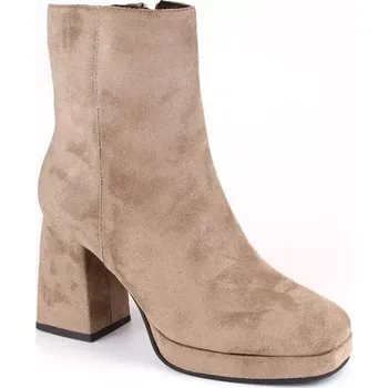 Dámské kozačky Dámské semišové kozačky na podpatku W JEZ411B béžové - Jezzi 38
