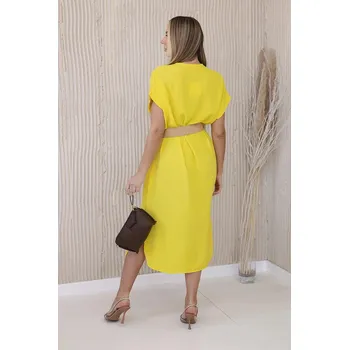 Dámské šaty Šaty 5904 s ozdobným páskem - Žlutá UNI Žlutá