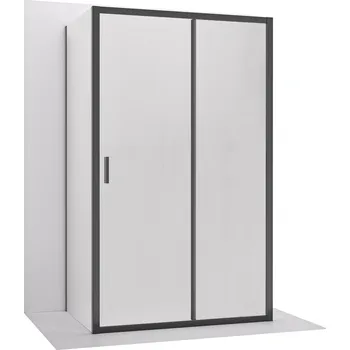 CERANO - Třístěnný sprchový kout Varone LINE U L/P - 6 mm - černá matná, mléčné sklo - 100x100 cm - posuvný