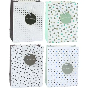 Dárková taška Dárková taška s puntíky Just For You – 23x18cm | stříbrná