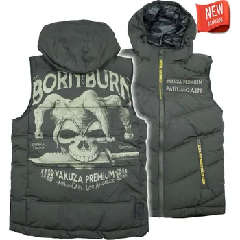 Pánská vesta Pánská vesta s kapucou Yakuza Premium Selection 3966 Born to Burn - zelená oliva Velikost: 3XL