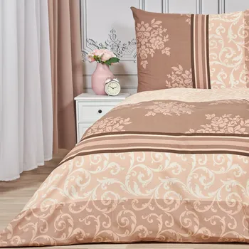 Povlečení Povlečení světle hnědé s květy: 140x200cm, 70x90cm