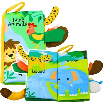 Měkká edukační knížka pro miminka se zvířátky a ocásky žlutá