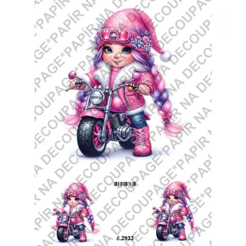 Umělecký papír Rýžový a soft papír na decoupage - Holčička na motorce - KB2933 Materiál: Soft, Rozměr: A4