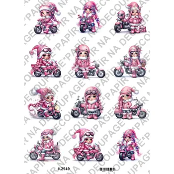 Umělecký papír Rýžový a soft papír na decoupage - Holčička na motorce - KB2949 Materiál: Soft, Rozměr: A4