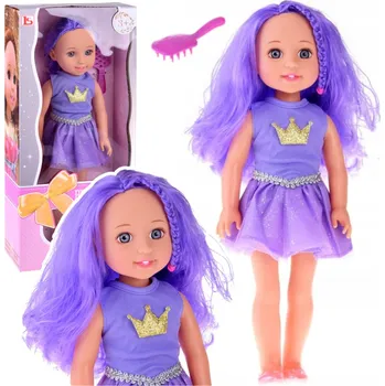 Panenka Panenka s korunou a dlouhými vlasy – se štětcem 38cm | fialová