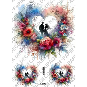 Umělecký papír Rýžový a soft papír na decoupage - Srdce květinové, láska - KB2919 Materiál: Soft, Rozměr: A4