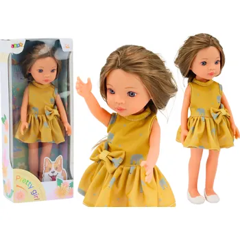Panenka s hnědými vlasy ve žlutých šatech 33cm