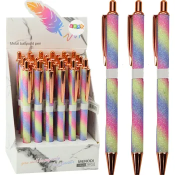 Kuličkové pero kovové automatické – se třpytkami modrý inkoust