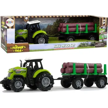autíčko Traktor s přívěsem na dřevo se zvuky a světly zelený