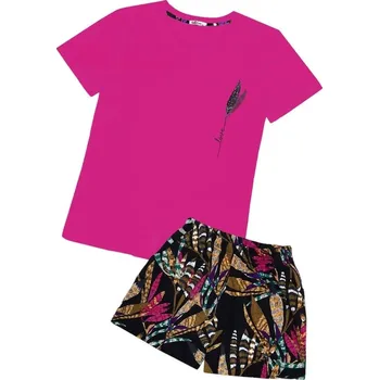 Pánské pyžamo Dámské pyžamo 01/219 tm. růžové s peříčky - Karol XL