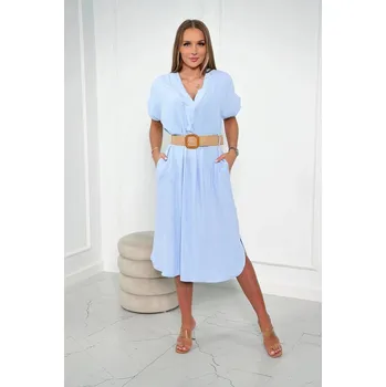 Dámské šaty Dámské šaty s ozdobným páskem 24139 sv. modré - Kesi one size