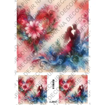 Umělecký papír Rýžový a soft papír na decoupage - Srdce květinové, láska - KB2917 Materiál: Soft, Rozměr: A4