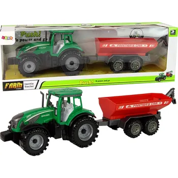 autíčko Traktor s přívěsem na setrvačník zeleno-červený 22 cm