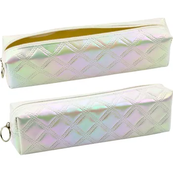 Penál Školní penál s reliéfním vzorem a zipem bílý perleťový 21x6cm