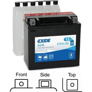 Auto-moto EXIDE AGM suchá, přednabitá 12V 12Ah 200A 150x87x145 LEVÁ