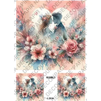 Umělecký papír Rýžový a soft papír na decoupage - Srdce květinové, láska - KB2916 Materiál: Soft, Rozměr: A4