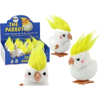 plyšák Skákající papoušek na natahování – plyšová hračka | bílá