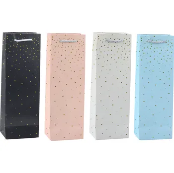 Dárková taška na víno papírová – zlaté tečky 35x12x9 cm