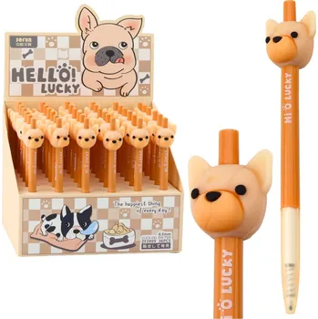 Gelový kuličkový pero s 3D pejskem 0,5mm modrý inkoust béžové