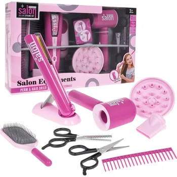 Dětská kuchyňka dětský kadeřnický set s příslušenstvím a funkční fén a žehlička