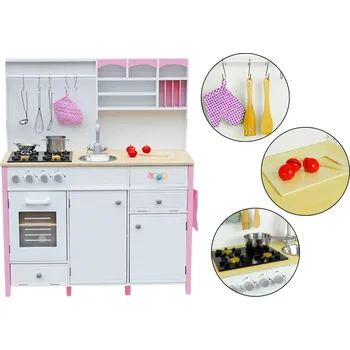 Dětská kuchyňka Dřevěná dětská kuchyňka s příslušenstvím Paula růžovo-bílá