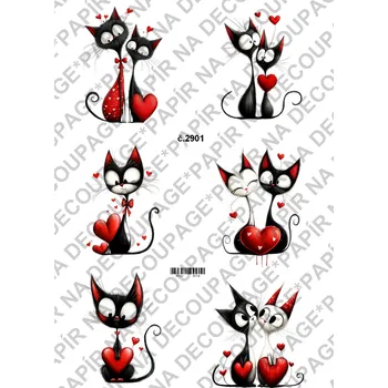 Umělecký papír Rýžový a soft papír na decoupage - kočky Valentýn láska - KB2901 Materiál: Soft, Rozměr: A4