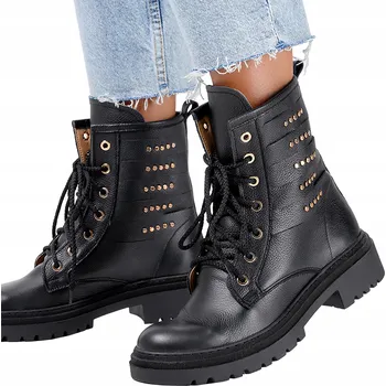 Dámská zimní obuv KOTNÍKOVÉ BOTY Workery Dámské Kožené Na Platformě Šněrovací PRODUKT POLSKÝ vel. 38