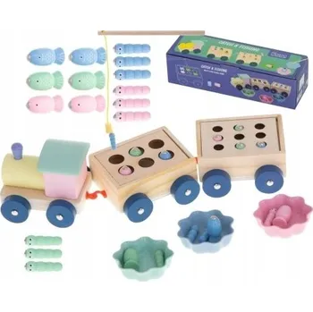 Dřevěná hračka Dřevěná třídička VLAK RYBIČKY RYBÁŘSKÝ PRUT HRY MONTESSORI