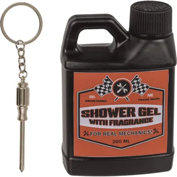 Žertovný předmět Sprchový gel v kanystru a klíčenka křížový šroubovák – dárek pro kutily