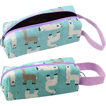 Penál Školní penál s motivem lam – 20cm turkusový s uchem