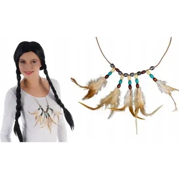 Náhrdelník INDIÁNSKÝ NÁHRDELNÍK S PEŘÍM A KORÁLKY INDIÁNSKÁ PEŘÍČKA S PEŘÍM