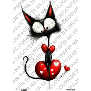 Umělecký papír Rýžový a soft papír na decoupage - kočky Valentýn láska - KB2905 Materiál: Soft, Rozměr: A4