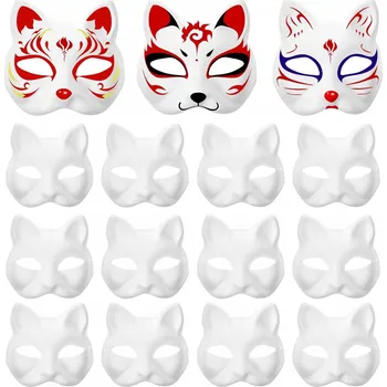 Karnevalová maska Kočičí maska k malování, obličejové masky na párty, sada 15 ks, bílé