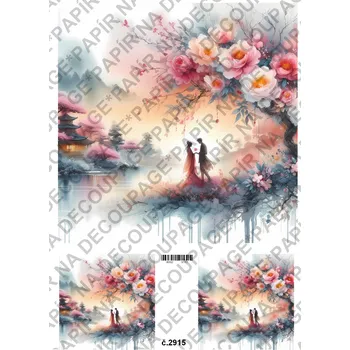 Umělecký papír Rýžový a soft papír na decoupage - Srdce květinové, láska - KB2915 Materiál: Soft, Rozměr: A4