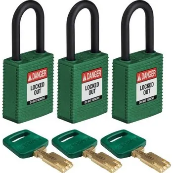 Visací zámek Ne Visací zámek, číslo modelu: LOTO-101 stejné klíčování, Nylon, Plast Vnitřní, venkovní 6.35mm třmen, Zelená