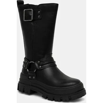 Dámské kozačky Nízké kozačky Buffalo Aspha Biker Boot Hi dámské, černá barva, na plochém podpatku, zateplené, 1270123-BLK 99X, EUR 40