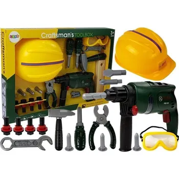 Dětská dílna Dětská sada nářadí s vrtačkou na baterie helma ochranné brýle