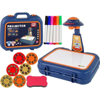 Hračka pro nejmenší Dětský projektor v kufříku s obrázky a fixy modrý