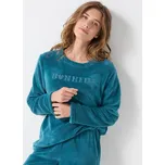 Pyžamo s kalhotami, dlouhými rukávy a výšivkou petrolejová 38/40