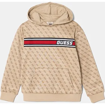 Chlapecká mikina Dětská mikina Guess béžová barva, s kapucí, vzorovaná, L5RQ24 FL04Q L5RQ24.FL04Q.PPYA 08X, vel. 105-112