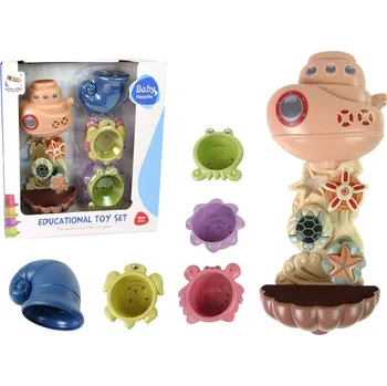 Koupelová sada loď s vodopádem – hračka do vany s mořskými zvířátky