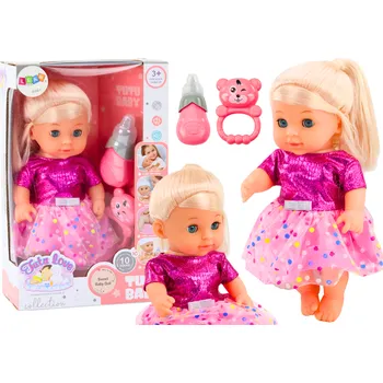 Panenka v růžových šatech s lahvičkou a chrastítkem - čůrající se zvuky