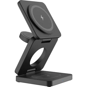 3v1 skládací plastová bezdrátová nabíječka iw 30 PRO Barva: Černá