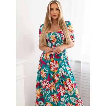 Dámské šaty Viskózové šaty s volánkovým výstřihem 29476 zelené - Kesi UNI